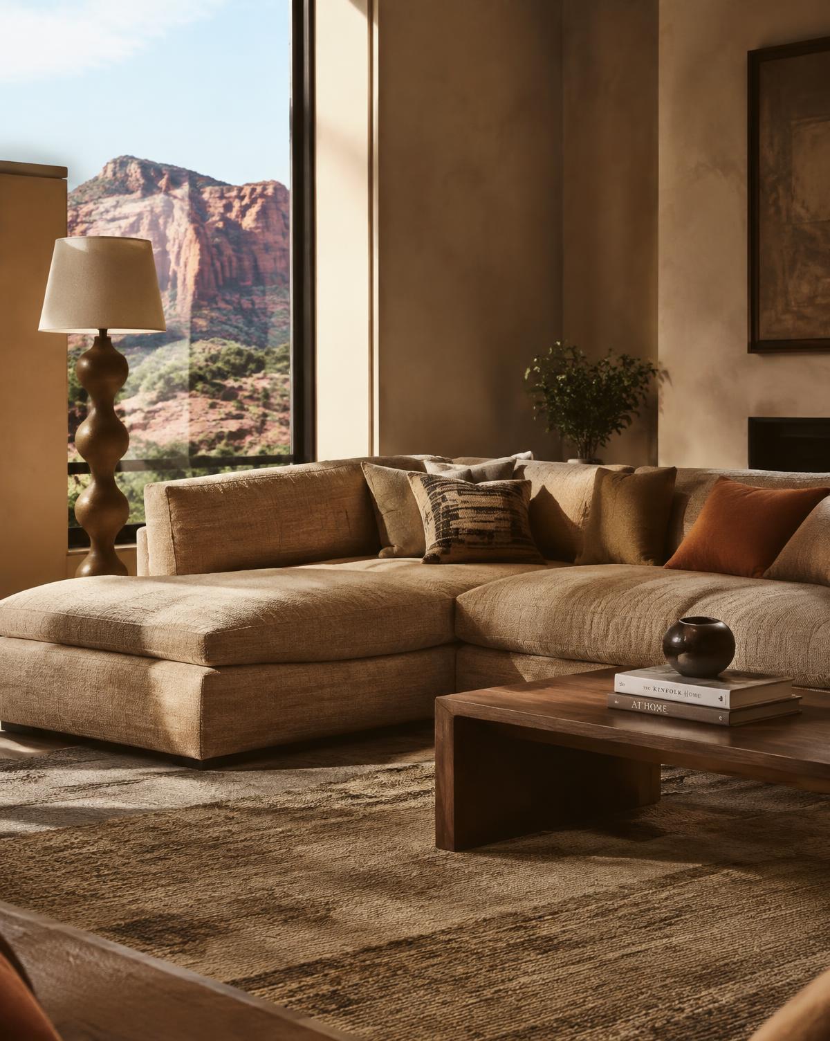 Sedona living room with sandstone sectional and red rock view